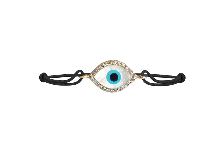 Evil Eye In 14k gold with Diamonds on Adjustable Thread